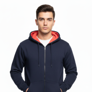 Men’s Premium Two-Tone Zip-Up Hoodie – Navy & Crimson