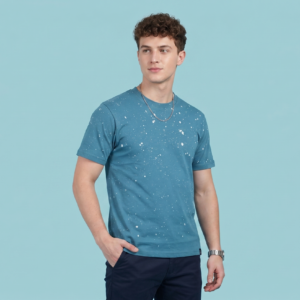 Elevated Regular Fit Airforce Round Neck T-Shirt with All-Over Acid Dot Print